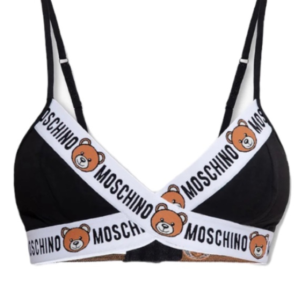 Moschino Logo-Tape Triangle Eye-Fastened Bra